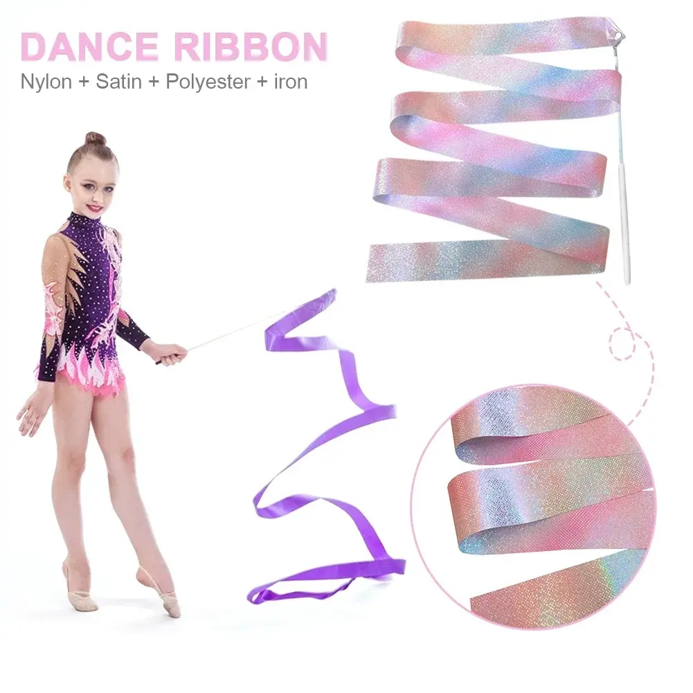 AT Sports 2/4M Colorful Gymnastic Ribbon with Wand Sparkling Dance Ribbon Multifunction Twirling Ribbon Streamer Aesthetic for Kids Girls