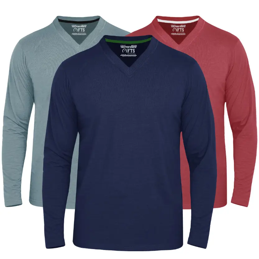 AT Sports Mens V Neck Full Sleeve T-Shirts, Comfortable Full Sleeves Vee Neck Shirts for Gym, Running, Workout & Casual Wear by FULL TIME SPORTS (Navy Blue, S)