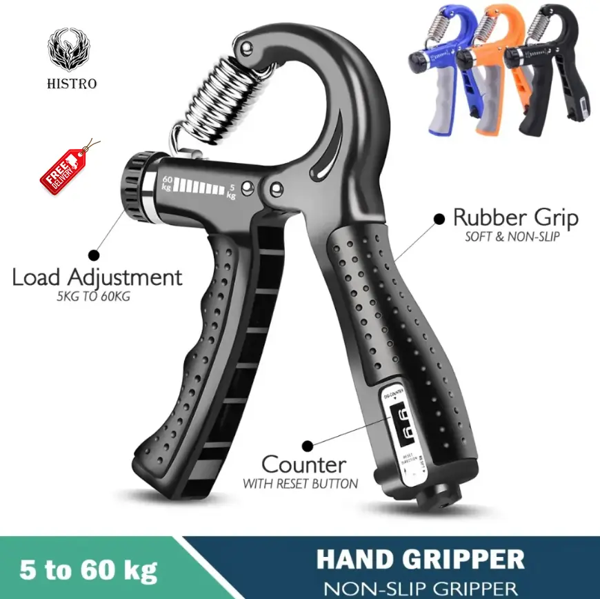 AT Sports Histro Automatic Counting Hand Gripper Adjustable Resistance Automatic Counting Non-Slip Hand Grip Strength Trainer Fingers Wrist Forearm Exerciser Workout Gear Home Gym Exercise Equipment Hand Gripper 5-60KG Automatic Non-Slip hand strengthen