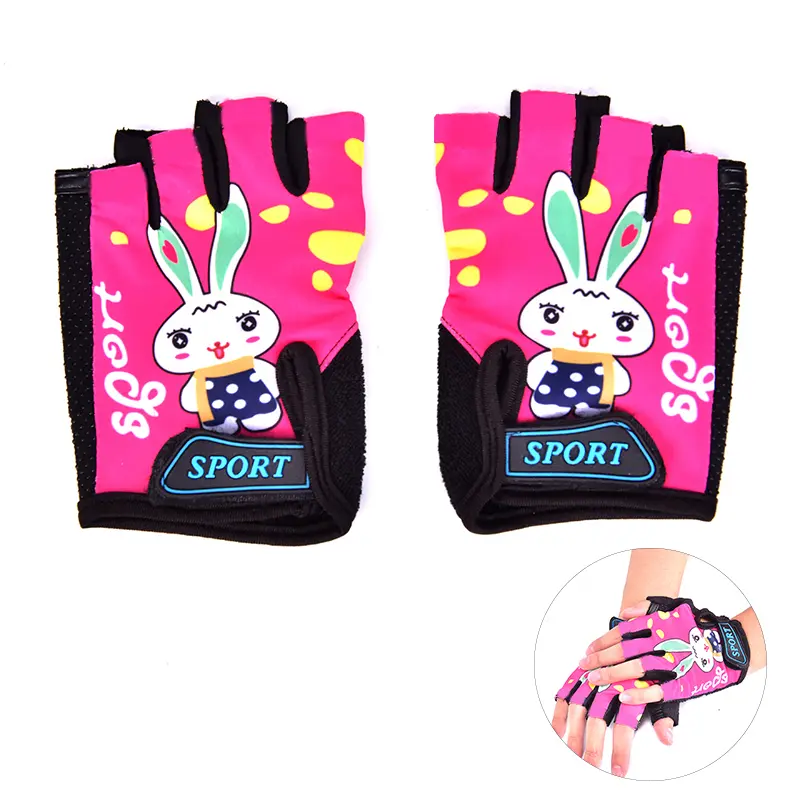 Bike Bicycle Gloves Kids Child Rabbit Outdoor Sports Non Slip Half Finger Gloves SUPER BABY (POD3753-PK)