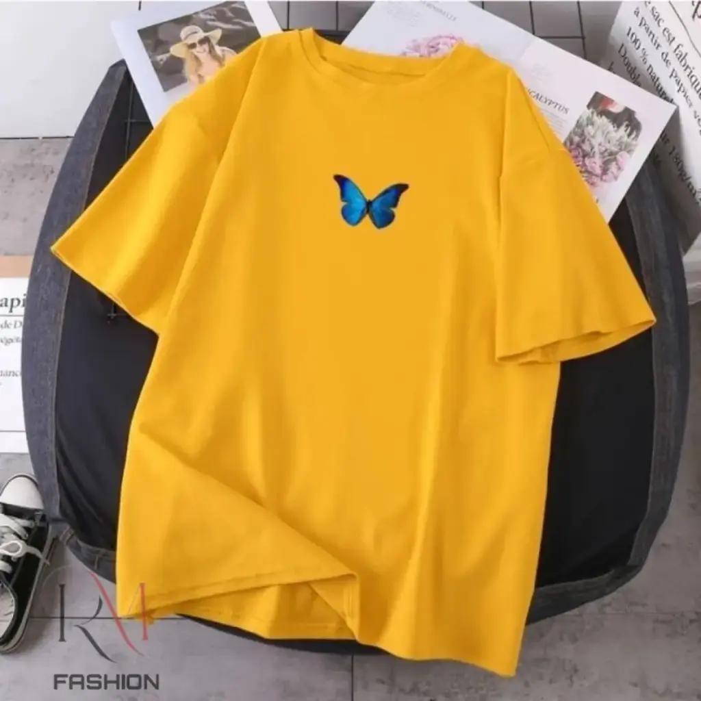 AT Sports New Amazing Trend Tshirt Butterfly Printed Top Half Sleeve Round Neck T Shirt For Girls And Women (Blue, S)