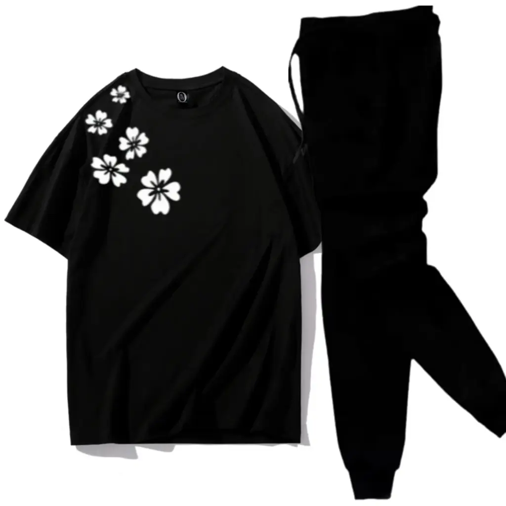 AT Sports Trendy Summer Printed Tracksuit For Girls & Women's - Soft & Comfortable Fabric T Shirt & Trouser Printed Tracksuit - Stay Stylish And Comfy With A Maroon Printed Tracksuit (Black, S)