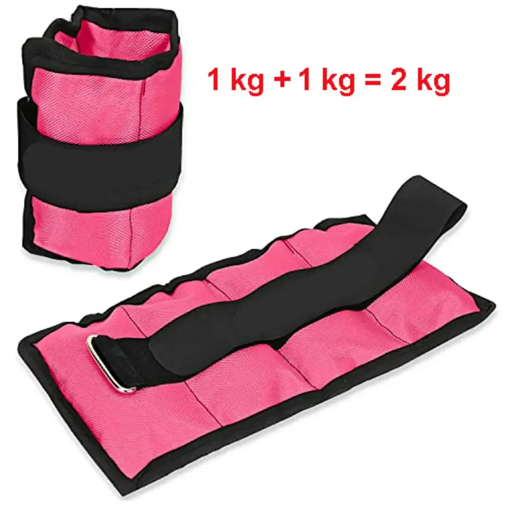 AT Sports Gym Product Ankle Weight 1 KG + 1 KG = 2 KG, Pink, Pair Weight Bearing Ankle wrist Strap Leg Strength Resistance Bands for Speed Training Running Exercise Workout Fitness Band