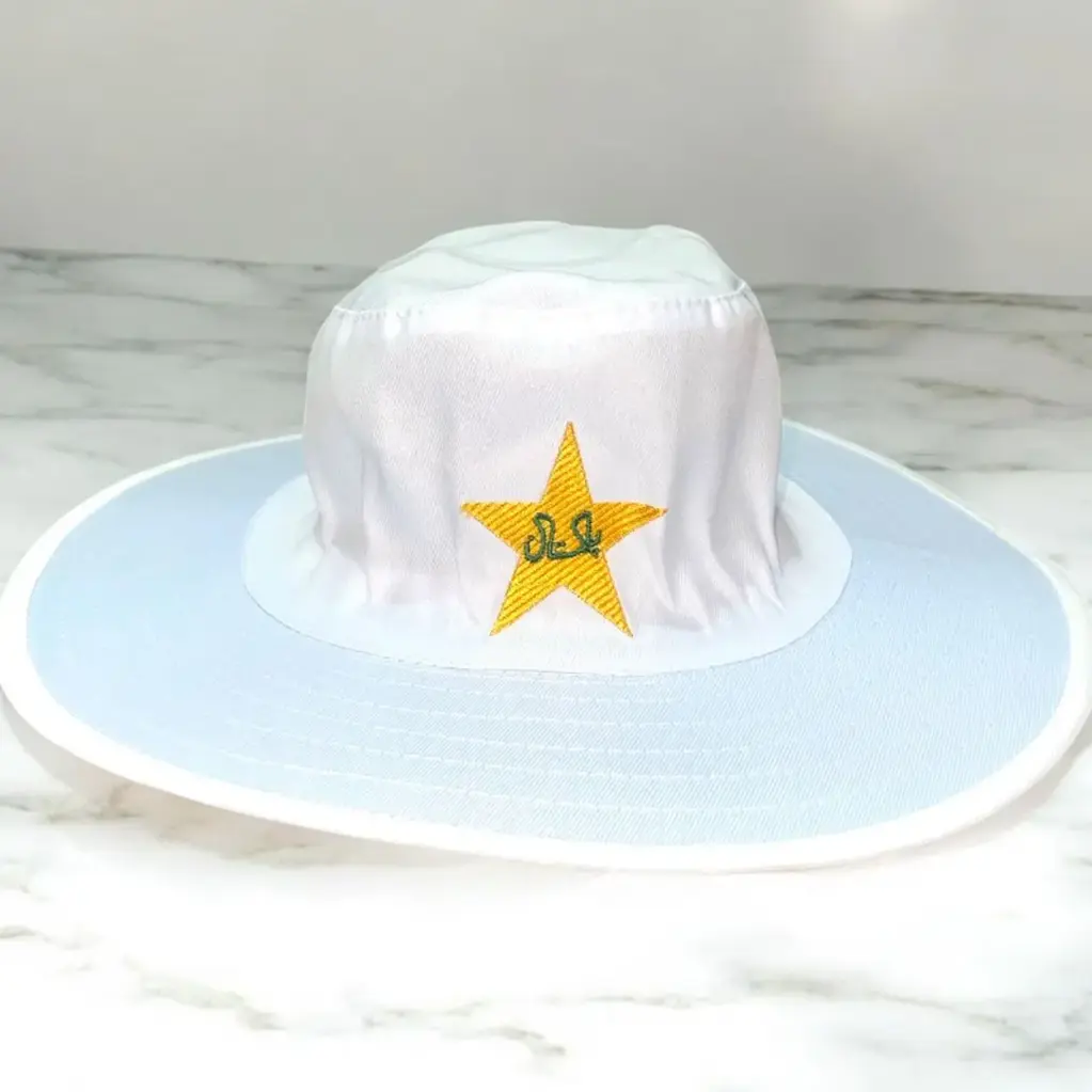AT Sports White Cricket Hat for Men Round | Sun Protection Cricket Hat Cap with Pakistan Star Logo | Lightweight Cricket Hat for Outdoor Sports & Training