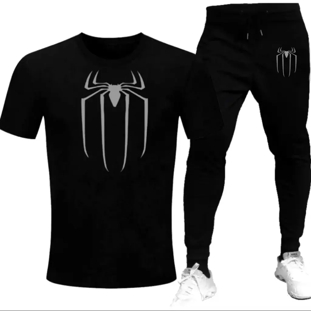 AT Sports Summer Printed Tracksuit For Men - Soft & Comfortable Fabric Tshirt & Trouser Printed Tracksuit (Black, S)