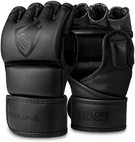 MMA Mitts with Adjustable Wrist Band UFC Gloves for Sanda Sparring Punching Bag Training (Black)