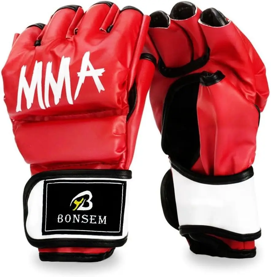 AQEEL-STORE presenting Premium Fingerless Boxing MMA Boxing Gloves for Punching Heavy Bag Kickboxing Muay Thai Martial Arts Trainer Mitts Adults and Children Universal -Red