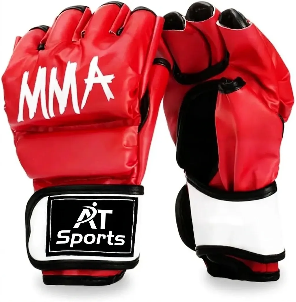 AT Sports Premium Fingerless Boxing MMA Boxing Gloves for Punching Heavy Bag Kickboxing Muay Thai Martial Arts Trainer Mitts Adults and Children Universal -Red