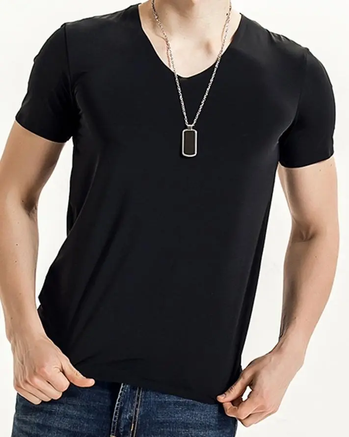 Black Poly Cotton V-Neck T-shirt For Tall and Slim (S)