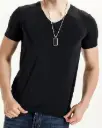 Black Poly Cotton V-Neck T-shirt For Tall and Slim