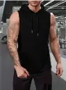 Men's and Boys Solid Color Drawstring Hooded Sleeveless Casual Tank Top
